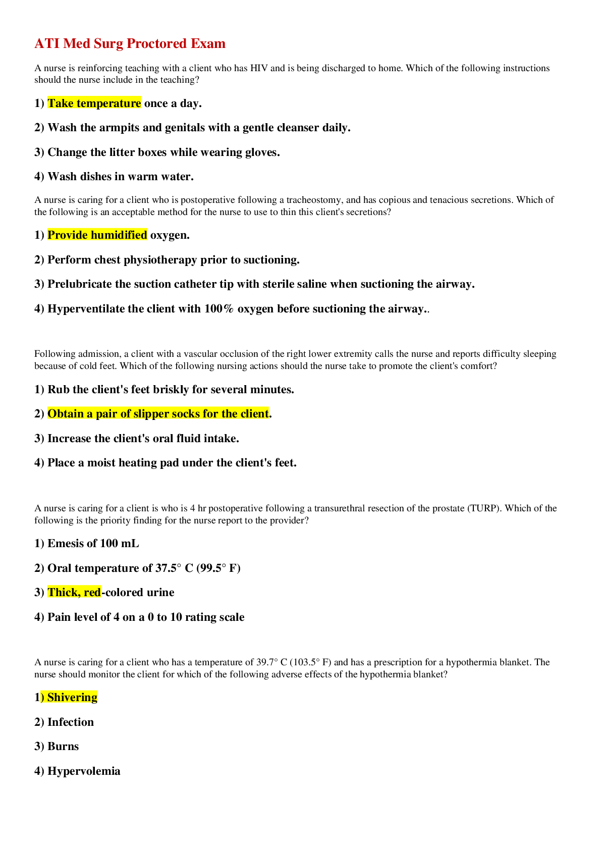 Preview of ATI Med-Surg proctored Exam 2020/2021